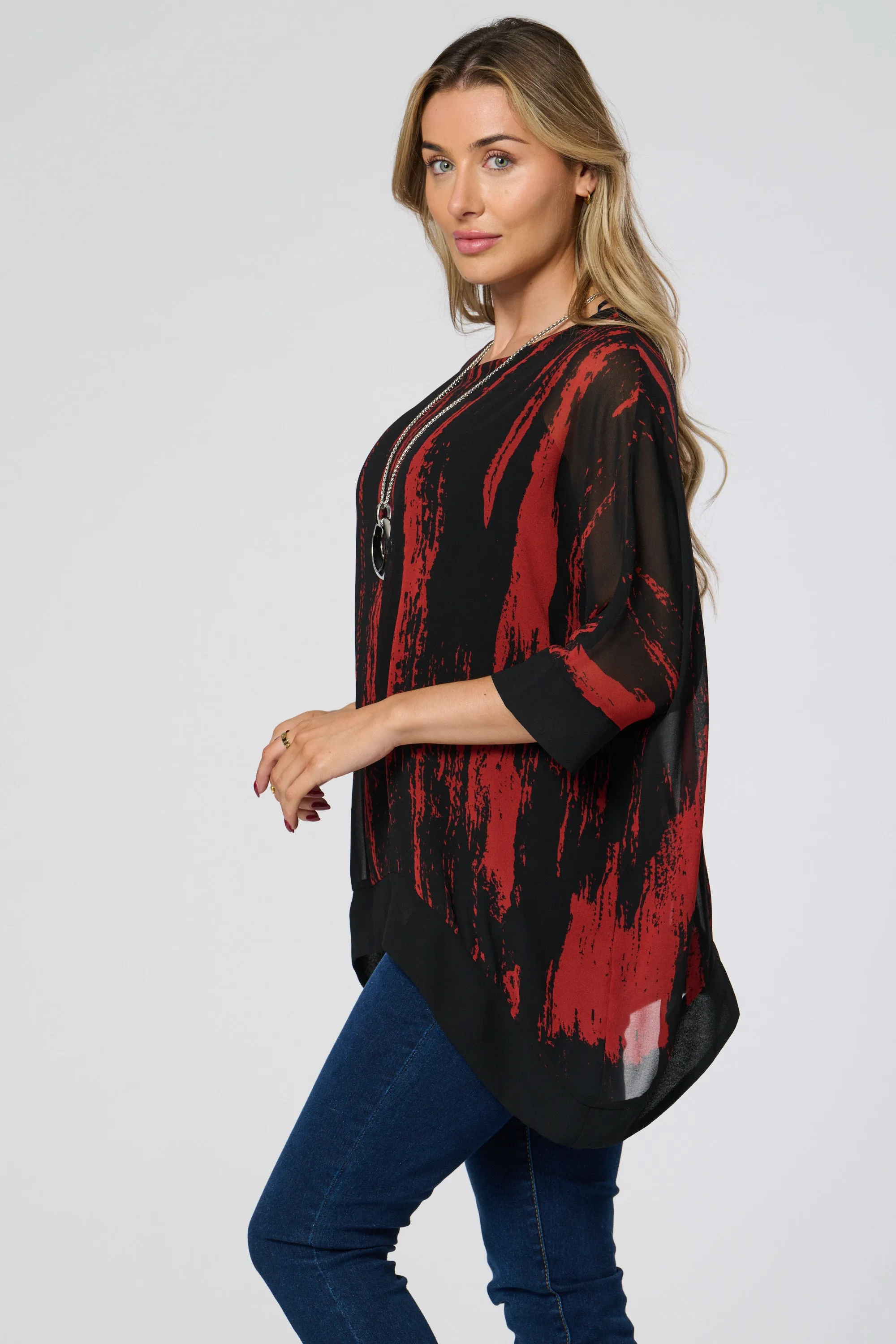 Saloos Plain Hem and Sleeve Bands Tunic with Necklace
