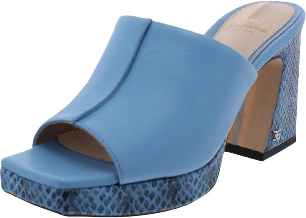 Sam Edelman Wilton True Blue Block Heeled Slip On Squared Open Toe Mules