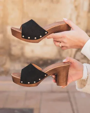Sandale femme talon carré mule noir - Pia