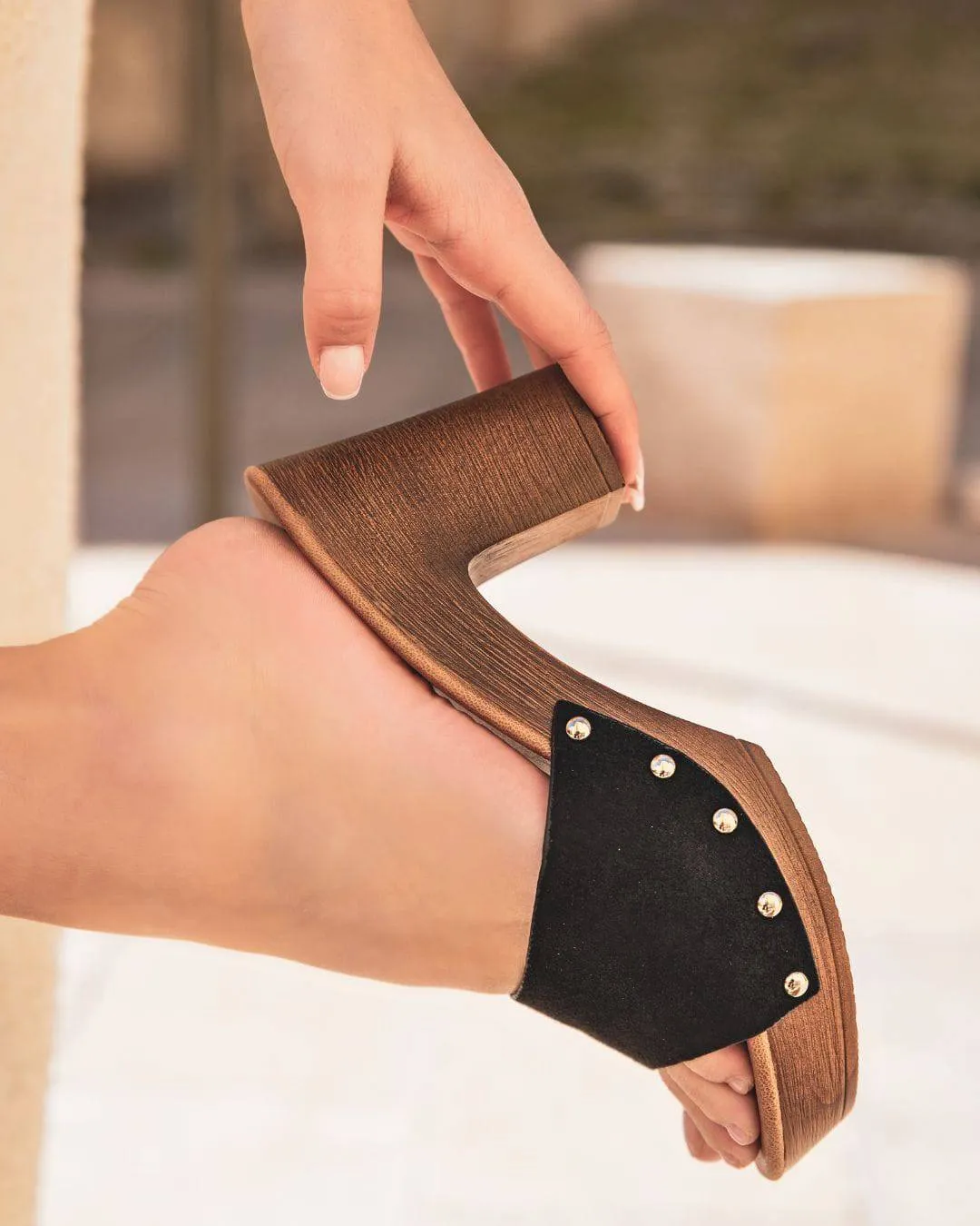 Sandale femme talon carré mule noir - Pia