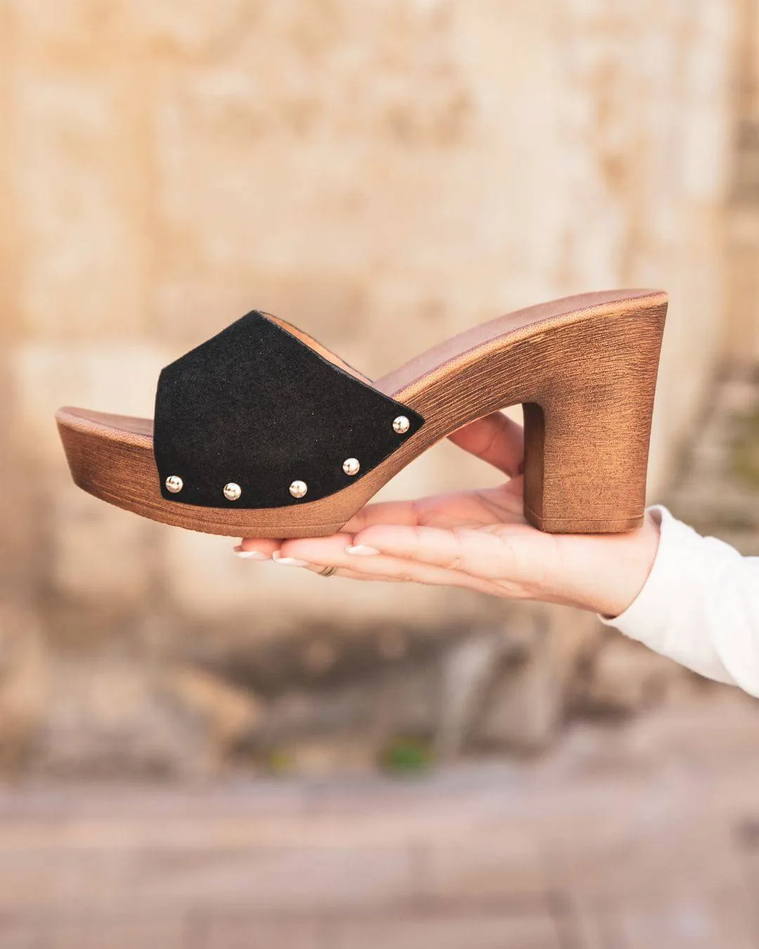 Sandale femme talon carré mule noir - Pia