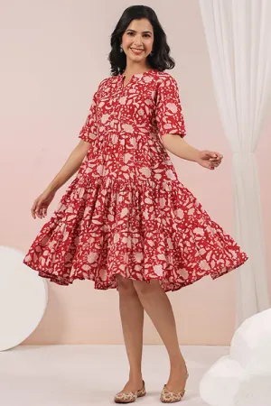 Shuddhi Red And Beige Tier Dress