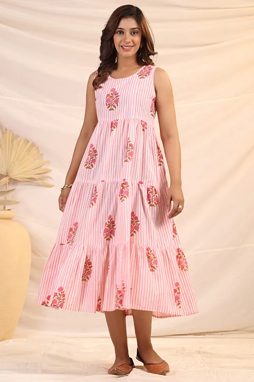 Shuddhi  White And Pink Tier Dress