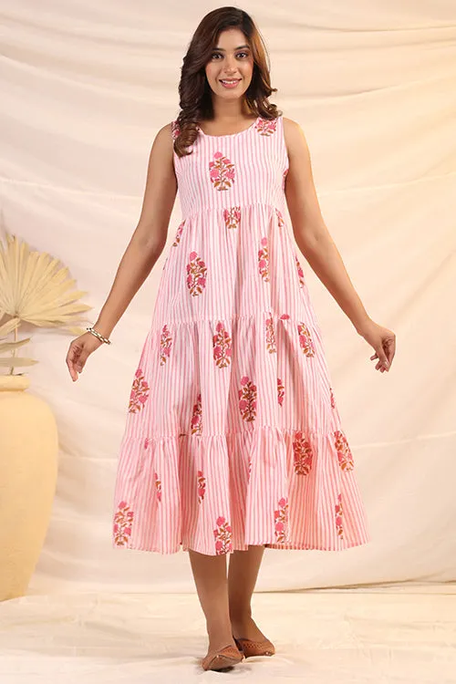 Shuddhi  White And Pink Tier Dress
