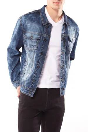 Slim Fit Classic Trucker Jean Jacket - Dark Blue Acid Wash