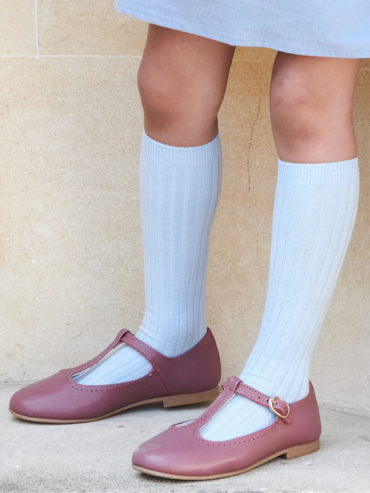 Soft Blue Ribbed Knee High Kids Socks