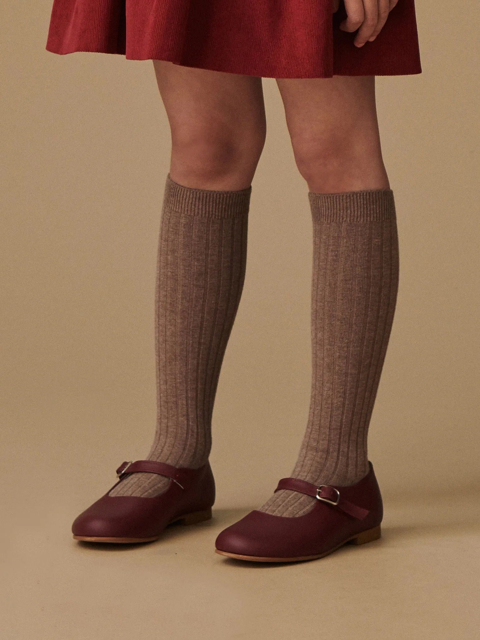Soft Brown Ribbed Knee High Kids Socks