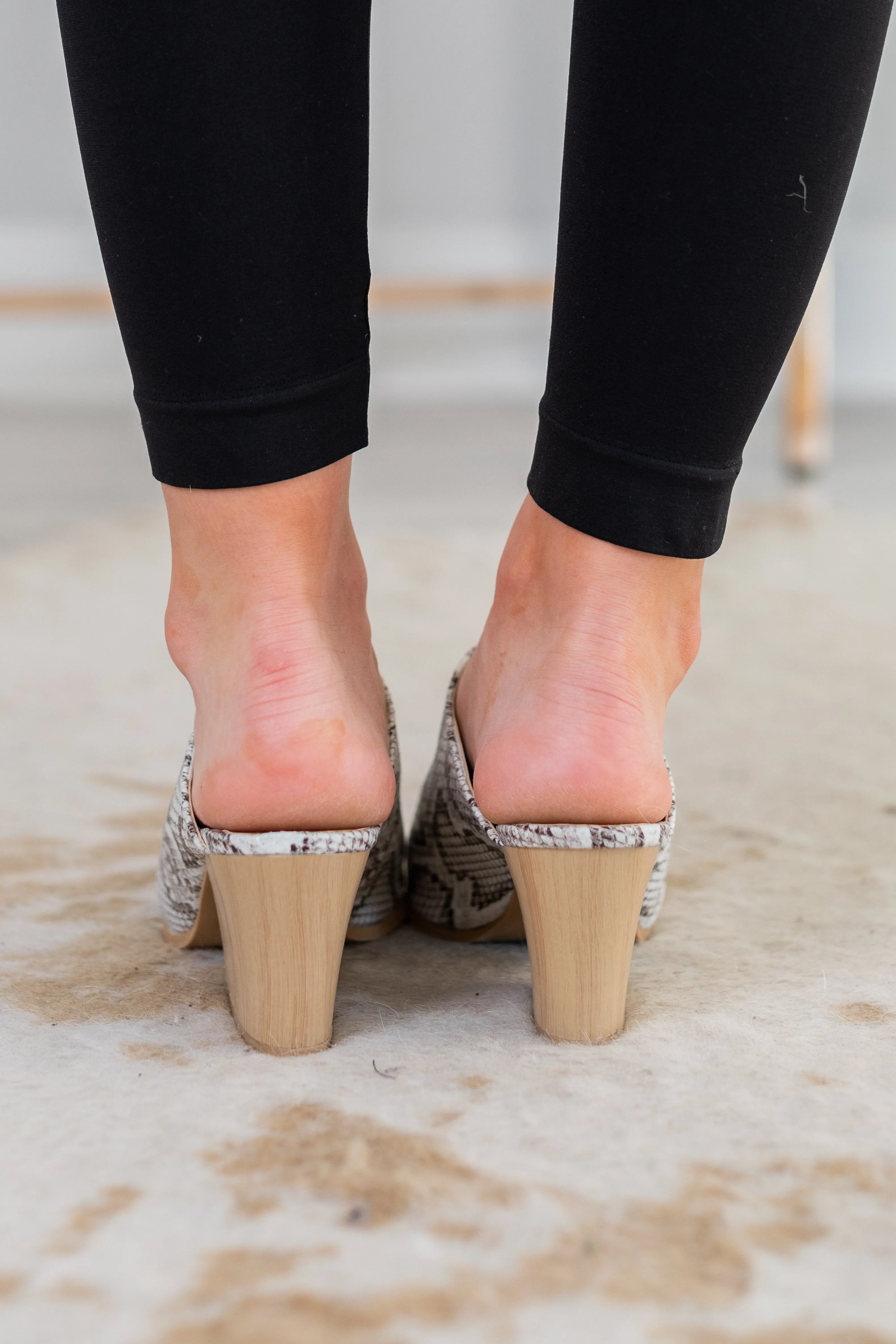 Sorry Not Sorry Off White Snakeskin Heeled Mules
