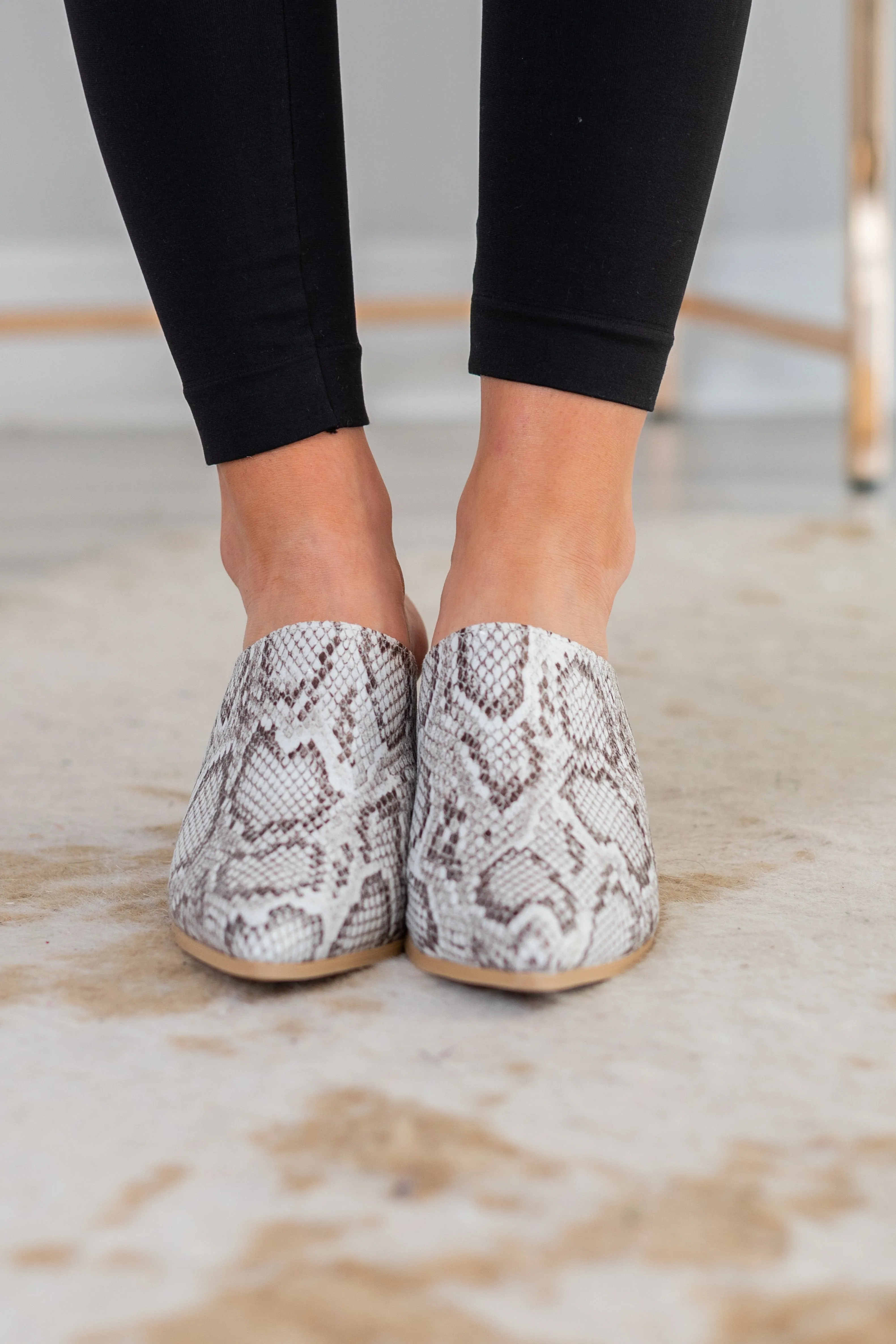 Sorry Not Sorry Off White Snakeskin Heeled Mules