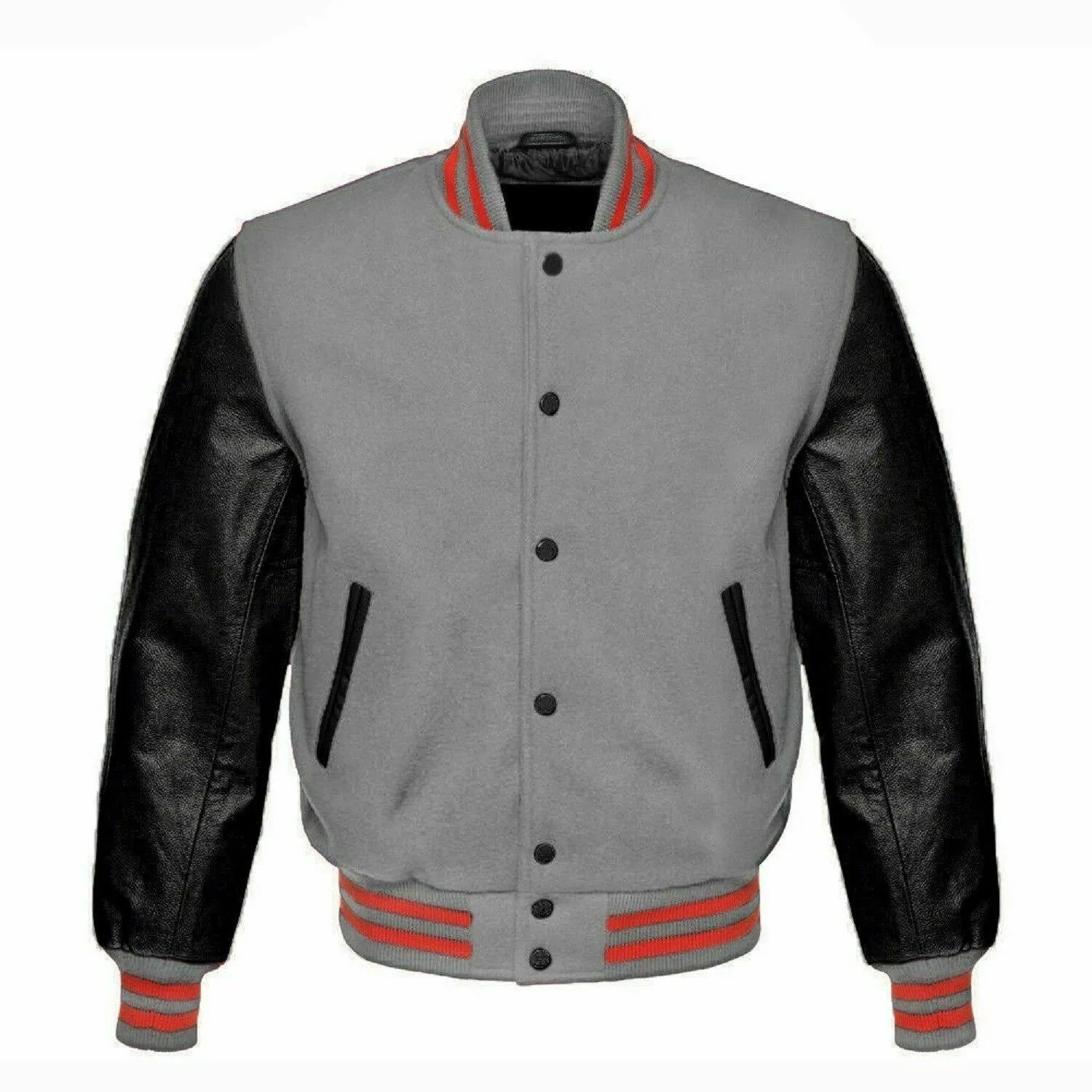 Spine Spark Gray Wool Varsity Jacket Jacket Black Leather Sleeves