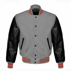 Spine Spark Gray Wool Varsity Jacket Jacket Black Leather Sleeves