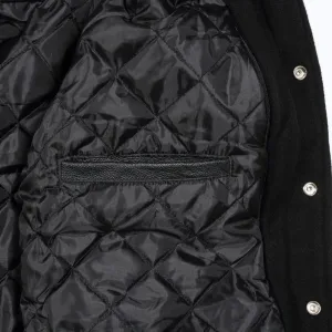 Spine Spark Navy Blue Wool Varsity Jacket Pure Leather Sleeves