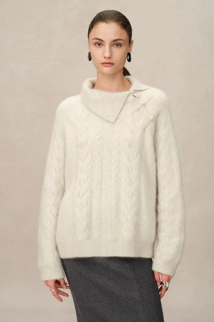 Stellar Handcrafted Buttons Collared Sweater in Arctic Fox Down Knit