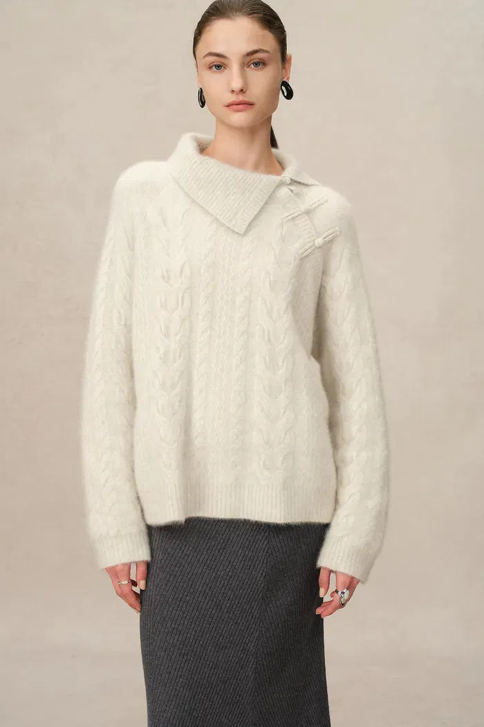 Stellar Handcrafted Buttons Collared Sweater in Arctic Fox Down Knit