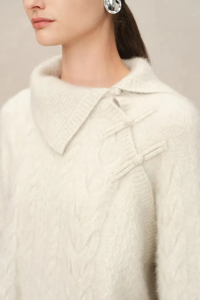Stellar Handcrafted Buttons Collared Sweater in Arctic Fox Down Knit
