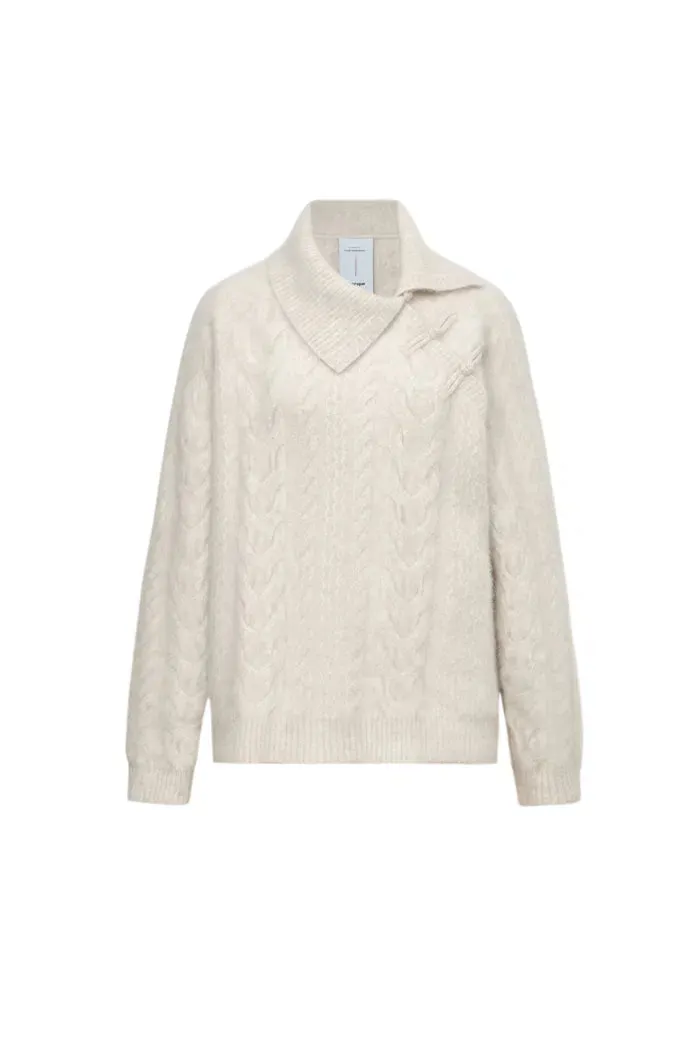 Stellar Handcrafted Buttons Collared Sweater in Arctic Fox Down Knit