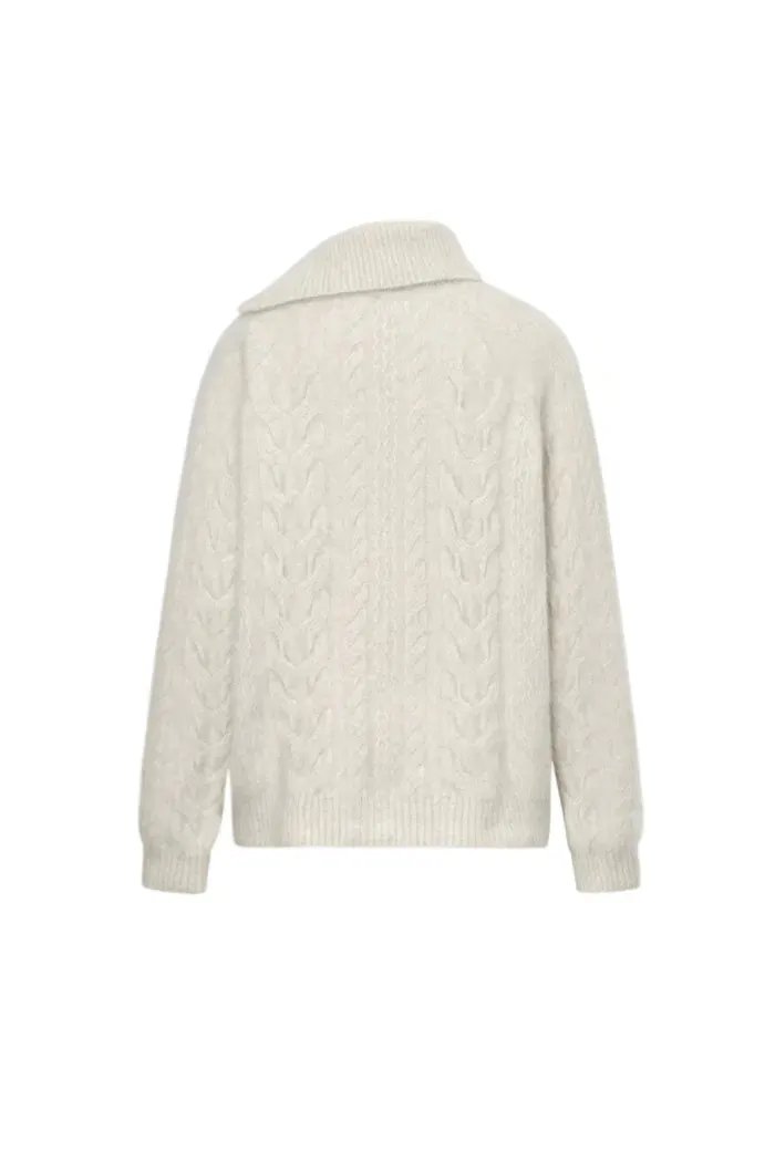 Stellar Handcrafted Buttons Collared Sweater in Arctic Fox Down Knit