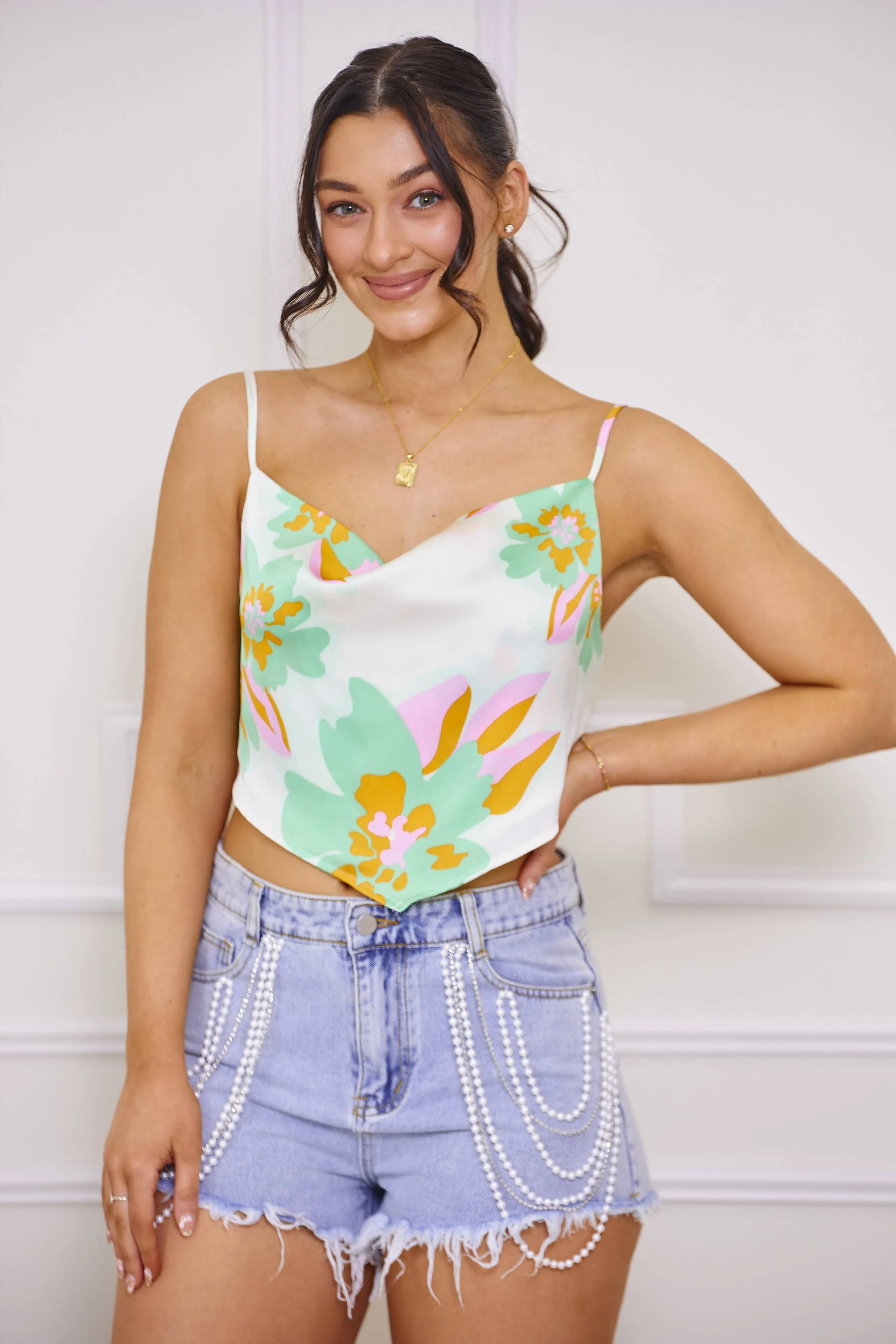 String of Pearls Light Wash Denim Shorts