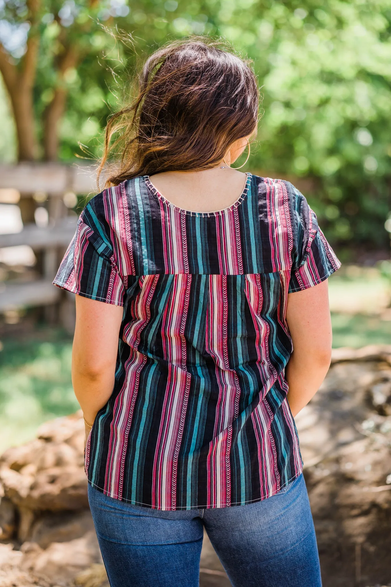 Striped & Embroidered Top
