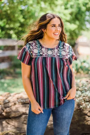 Striped & Embroidered Top