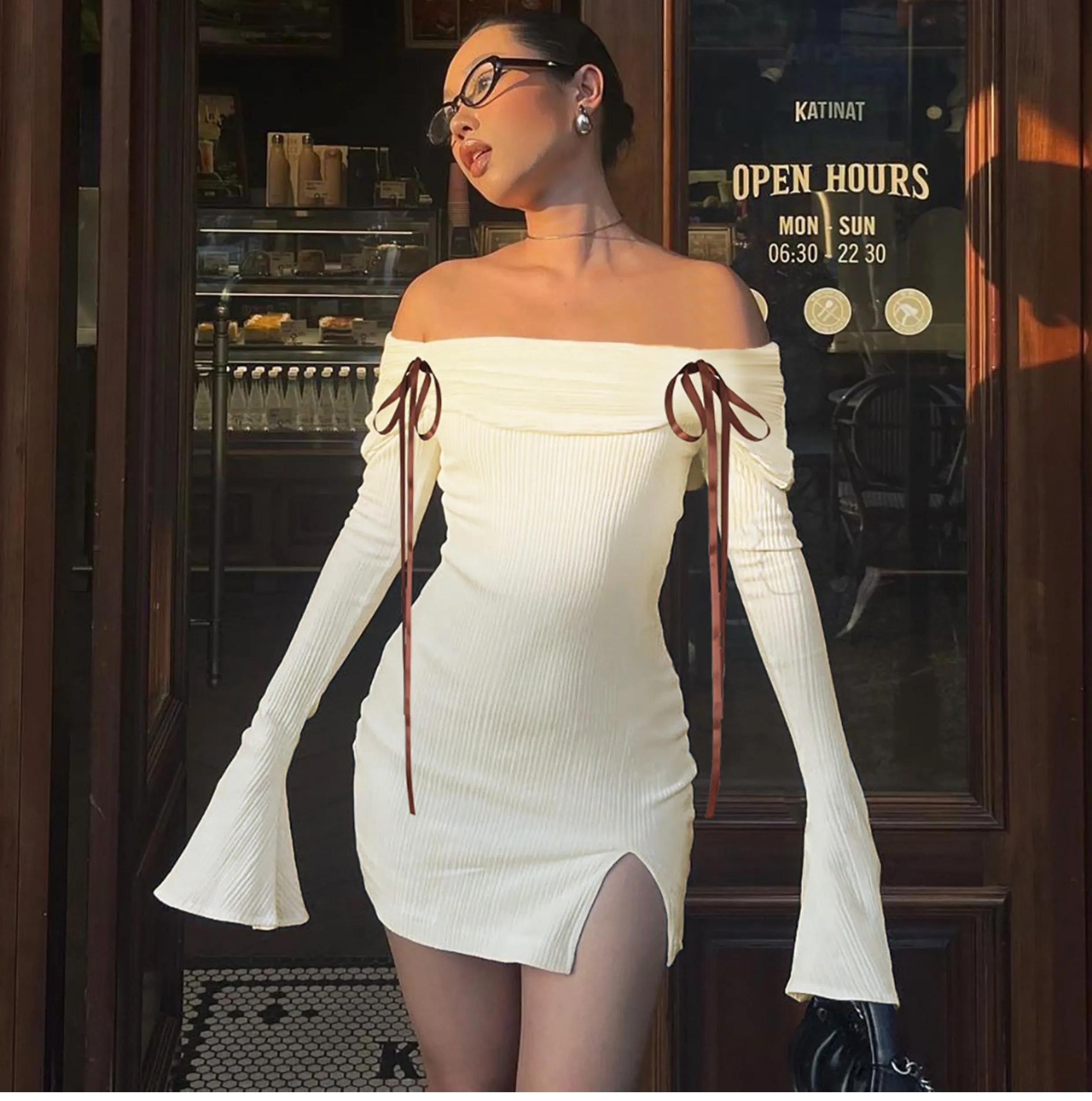 Vvsha Marley Off-Shoulder Ribbon Mini Dress