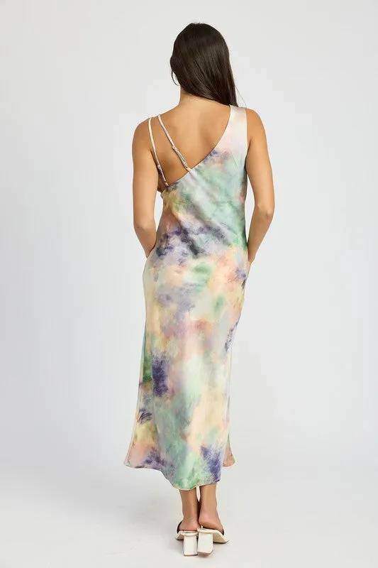 Watercolor Whimsy Cowl Neck Midi Dress