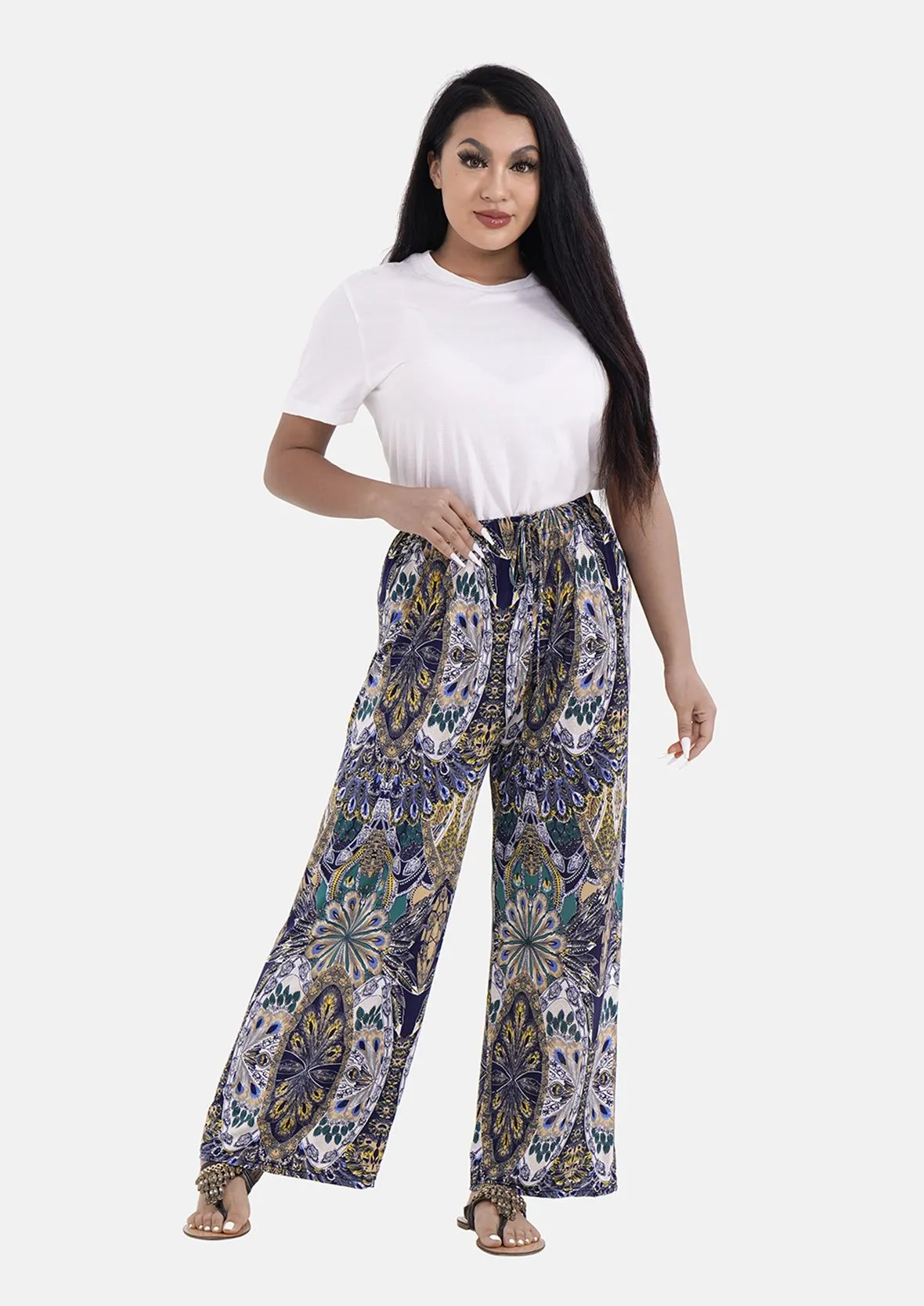 Wide Leg Trousers With Elasticated Waist