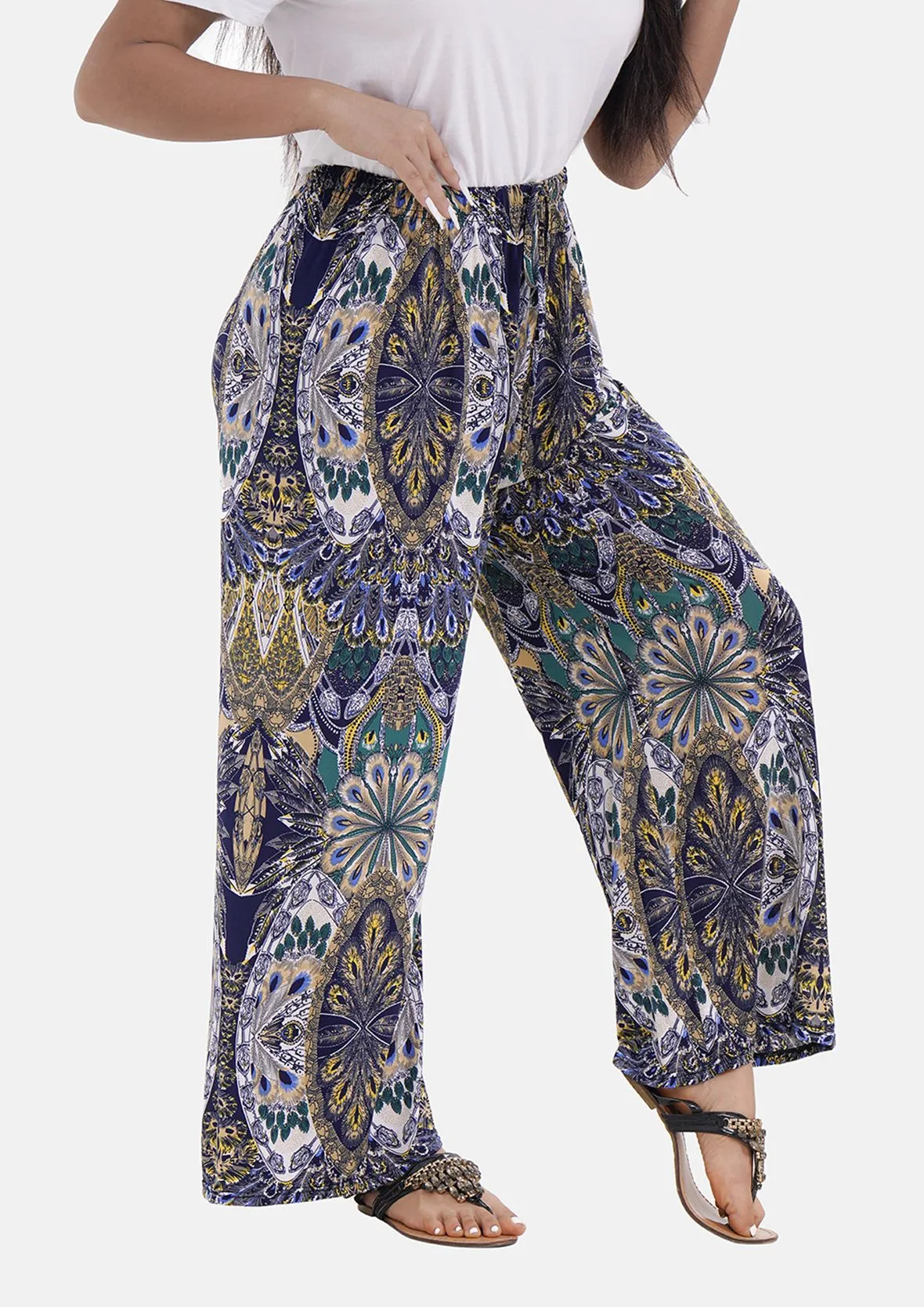 Wide Leg Trousers With Elasticated Waist