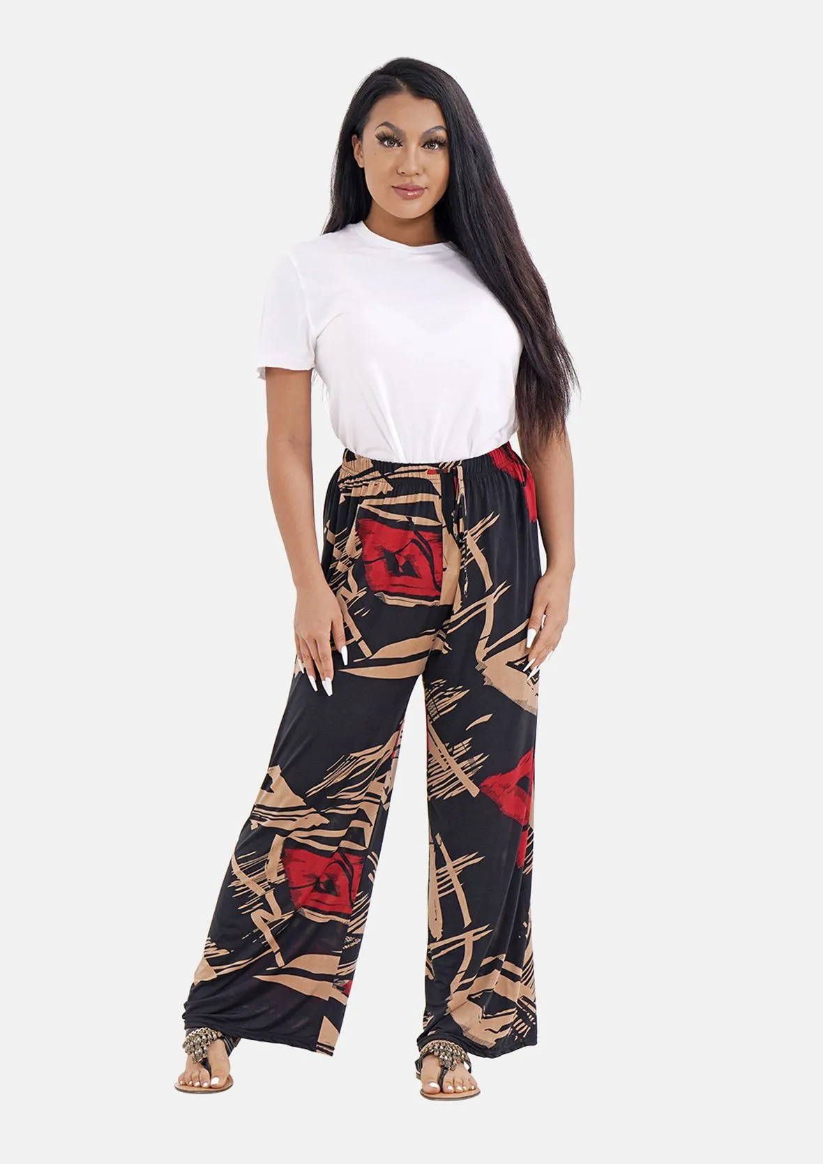 Wide Leg Trousers With Elasticated Waist