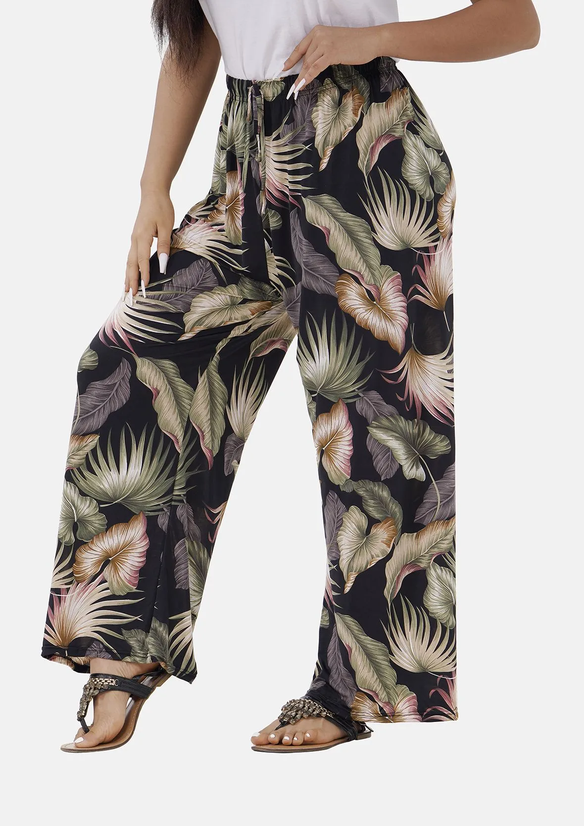Wide Leg Trousers With Elasticated Waist