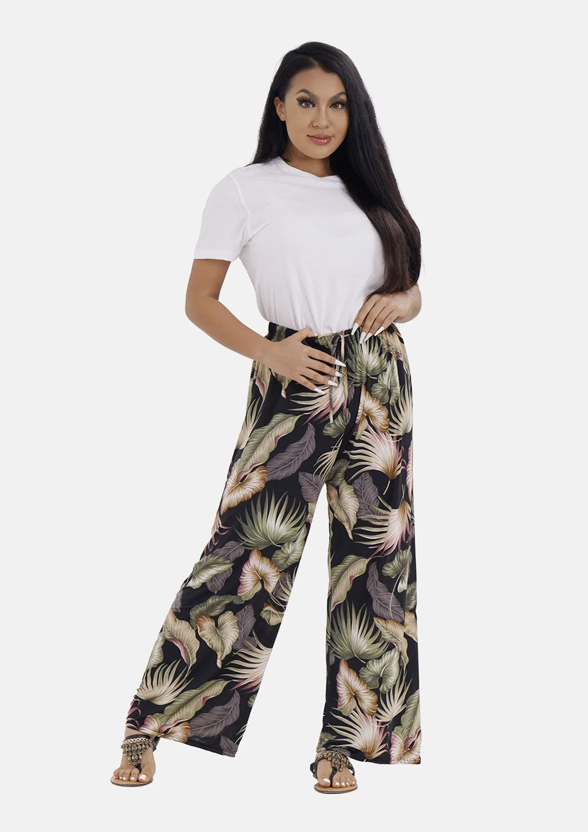 Wide Leg Trousers With Elasticated Waist