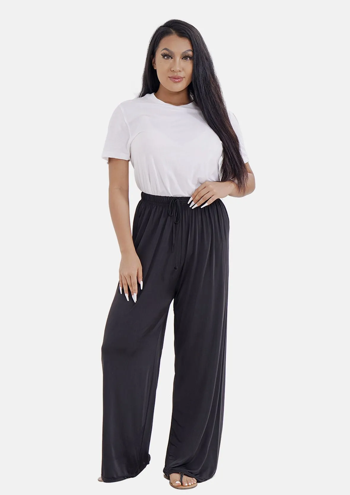 Wide Leg Trousers With Elasticated Waist