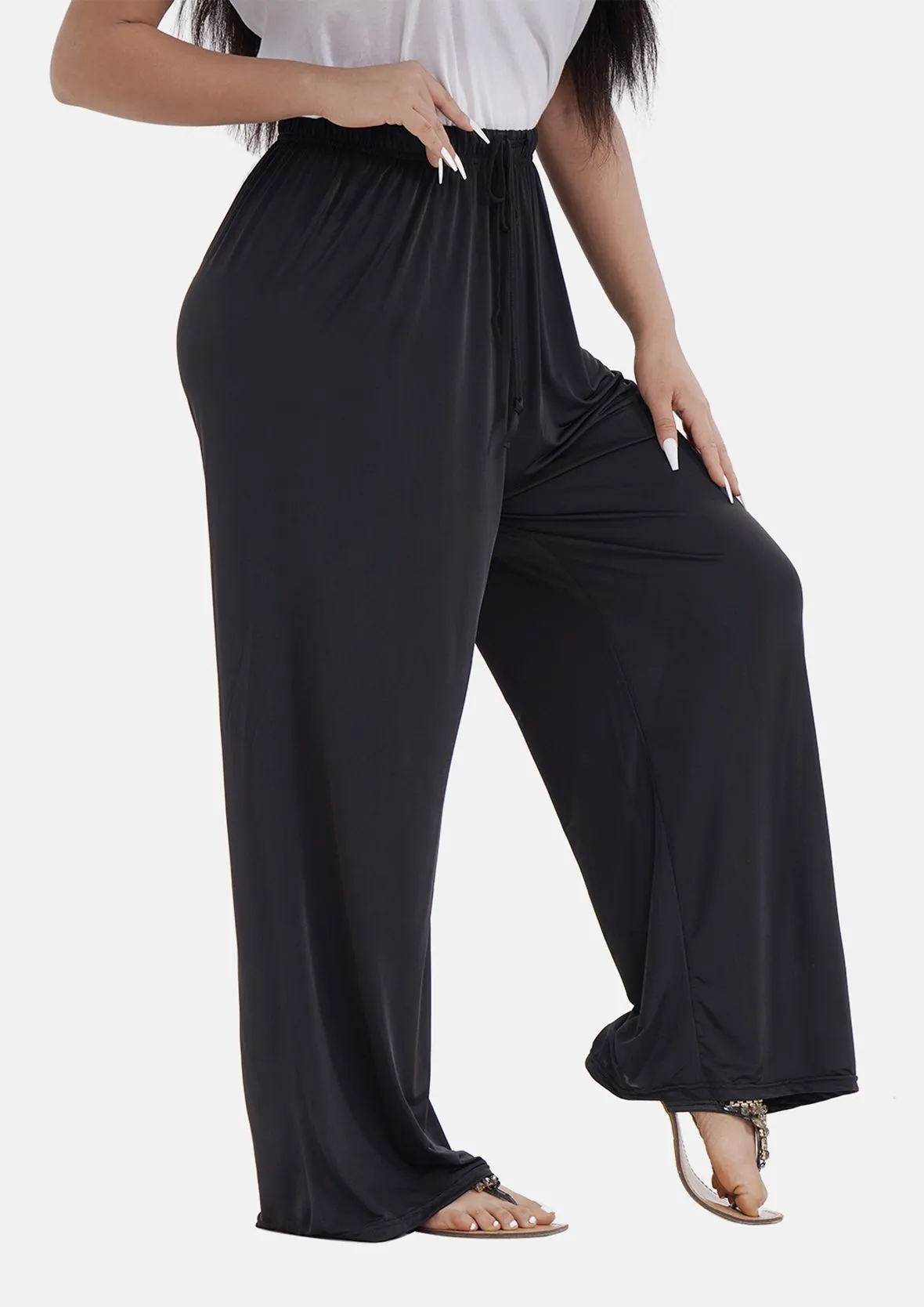 Wide Leg Trousers With Elasticated Waist
