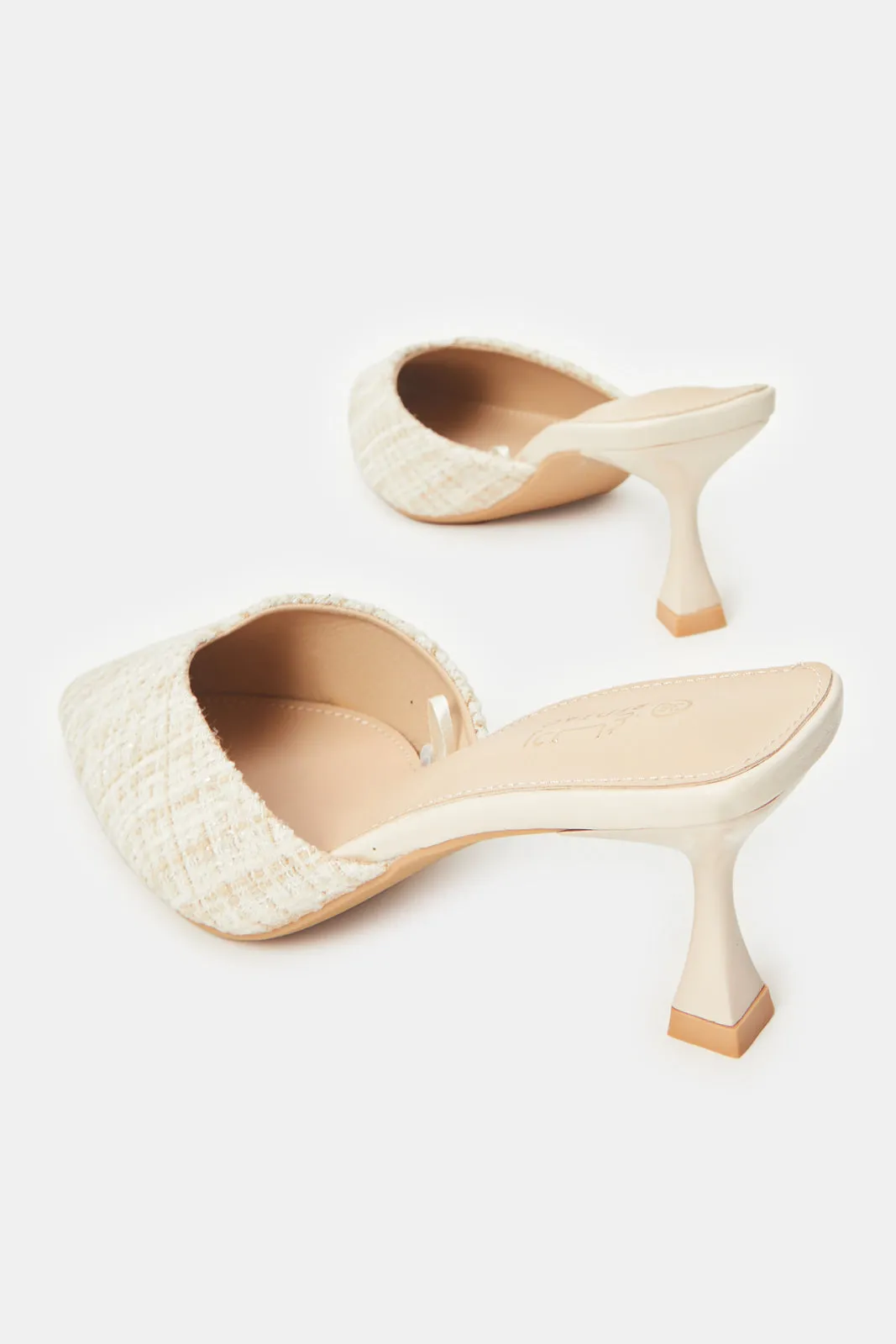 Women Beige Tweed Mule
