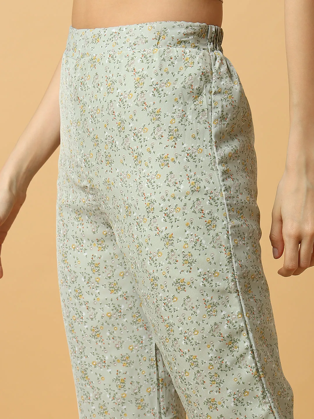 Women Printed Sea Green Co-Ords Set with Shrug