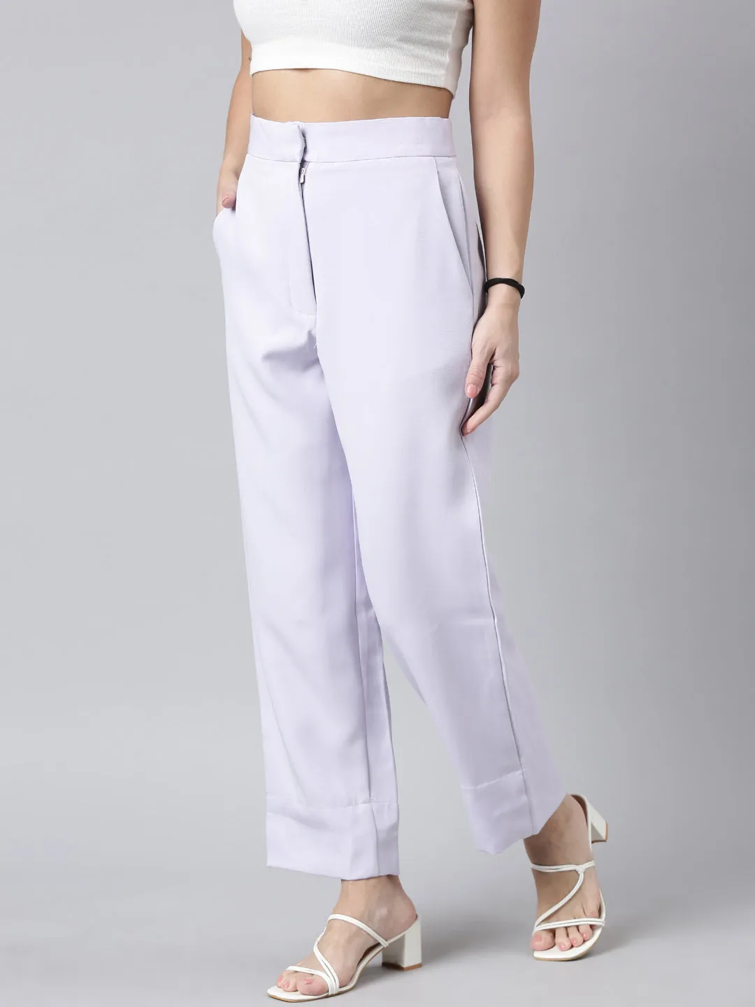 Women Solid Lavender Parallel Trousers