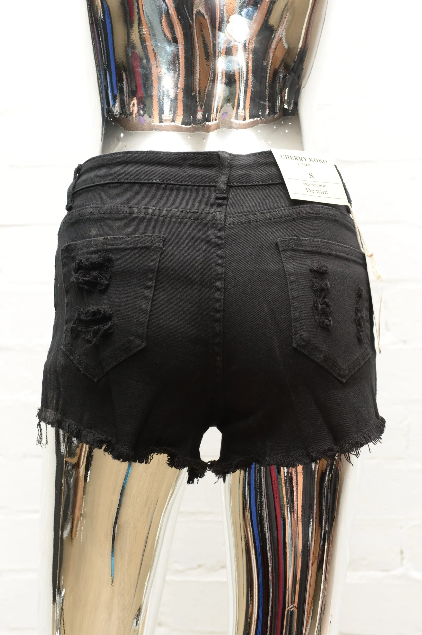 Womens Black Denim Shorts  Distressed