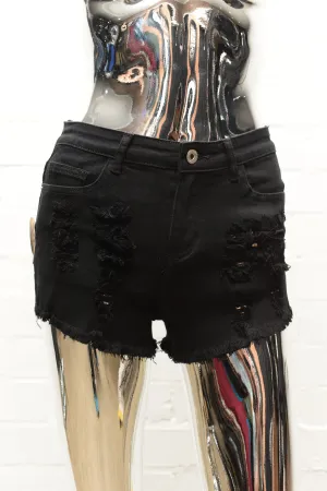 Womens Black Denim Shorts  Distressed