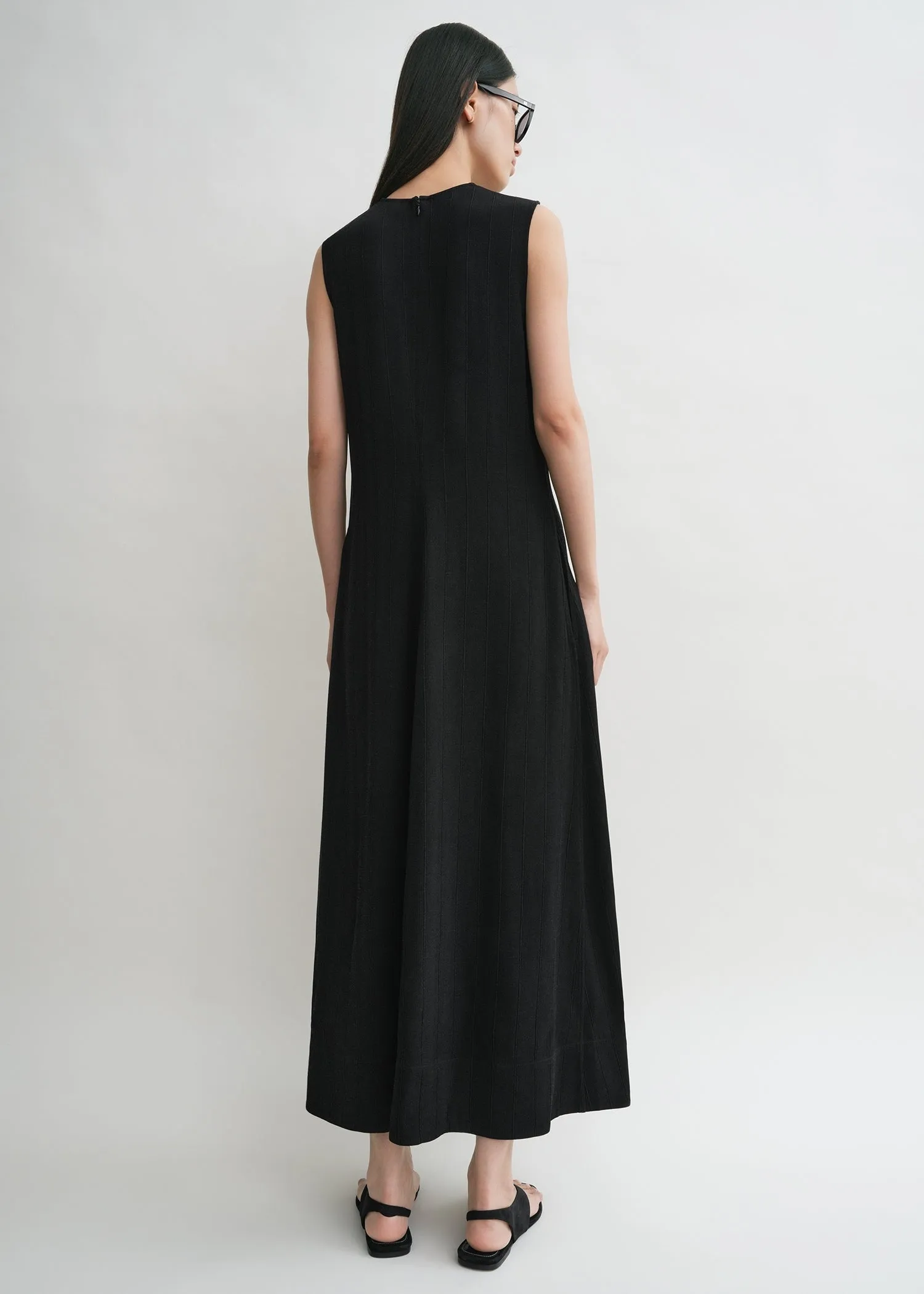Woven stripe dress black petite