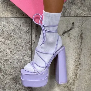 Y2K Aesthetic Chunky Heel Platform Lace Up Sandals